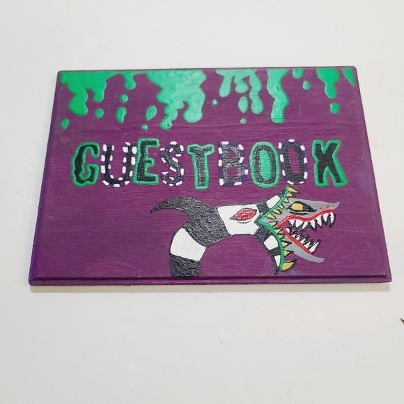 Halloween Wedding Party Hand Painted Beetlejuice Guest Book Sign - Picture 1 of 10